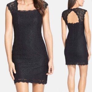 Adrianna Papell Lace Overlay Cutout Back Sheath Mini Dress | Size 4